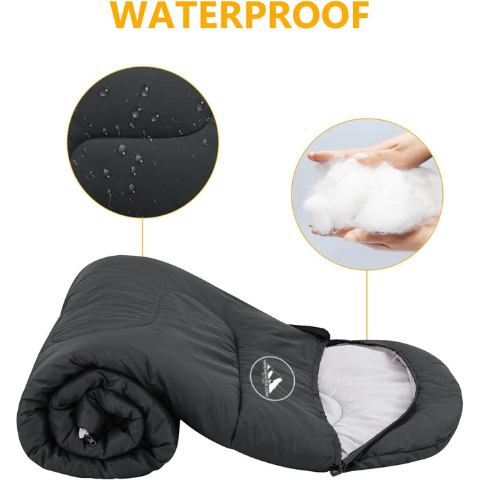 Спальний мішок HikeMeister® Mumienschlafsack 1600 г - для кемпінгу, чорний, 220 x 80 см, з внутрішньою кишенею, комфортна температура 0-15°C, з чохлом для перенесення