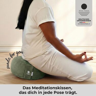 Йога подушка Inner Peace Round Cord 33 x 16 см XL для медитації | З био-бавовни та дінкової вати | Зроблено в Німеччині (світло-зелений)