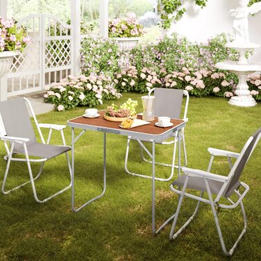 Складаний туристичний стіл Woltu для пікніка, пляжу та відпочинку на природі, 70x50x60 см (Alu & MDF)