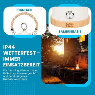 LED кемпінговий ліхтар на акумуляторі з Power Bank, 370lm, регулювання яскравості, USB зарядка, 2200-6500K, до 75 годин роботи, IP44, бамбук та льон