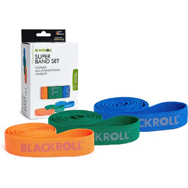 BLACKROLL SUPER BAND 104 см – еспандер для фітнесу та реабілітації, тканинна стрічка для зміцнення м'язів, набір 3 шт (помаранчева, зелена, синя), різні рівні опору, німецька якість, прана, гіпоалергенна