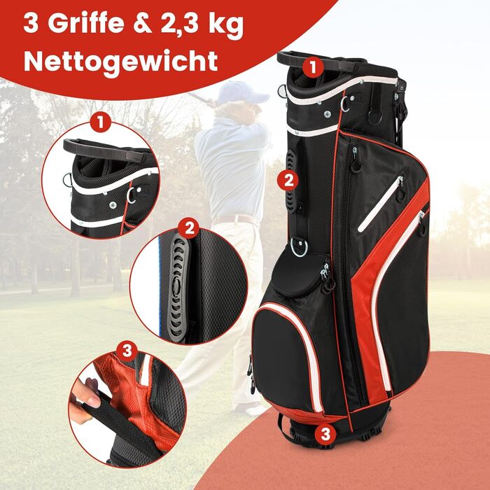 Сумка для гольфу COSTWAY, 6/8/14 відділень, сумка-стійка, сумка для гольф-тролея, легка переносна сумка для чоловіків та жінок (червона)
