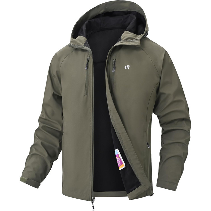 Чоловіча куртка Softshell Huayuzh водонепроникна та вітрозахисна, дихаюча outdoor куртка-вітровка для походів та кемпінгу, колір армійський зелений, розмір XXL