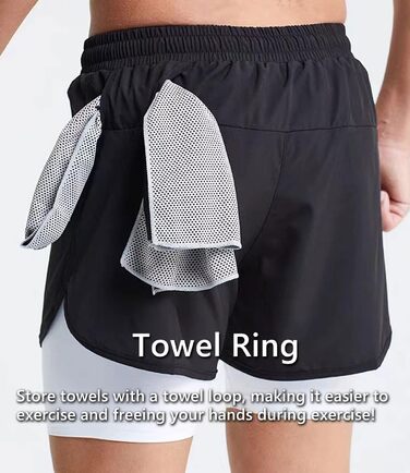 Чоловічі бігові шорти 2 в 1, спортивні шорти для тренувань, марафону, бігу на відкритому повітрі, чорного кольору / з петлею для рушника, XXL