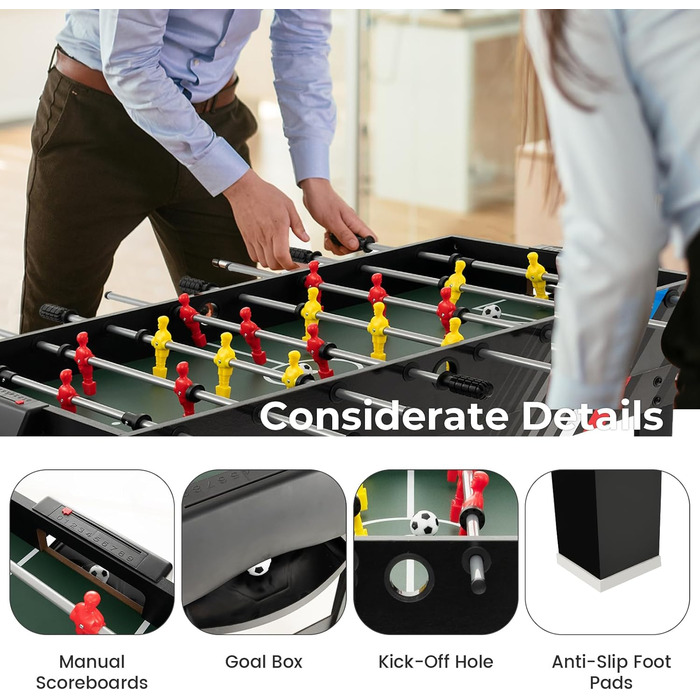 HOMASIS 4-в-1 ігровий стіл з аксесуарами: пінг-понг, хокей на повітрі, більярд, кікер. Підходить для дітей та дорослих, ідеально для барів та вечірок.