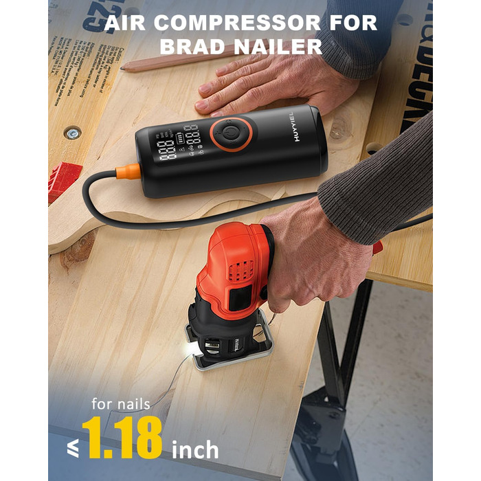 Електричний насос-компресор для авто 150PSI, швидка портативна акумуляторна помпа з LCD-дисплеєм, LED-ліхтарем і USB Powerbank