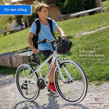 Дитячий велосипед Bergsteiger Kansas 24 дюйми, Shimano 6 передач, для хлопчиків і дівчат 8-11 років, чорний, гірський, з білими шинами