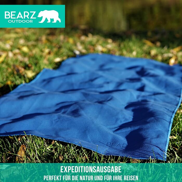 Набір рушників BEARZ Outdoor з мікрофібри (120x60см + рушник для обличчя) - легкі, швидковисихаючі рушники для пляжу, подорожей, спорту та кемпінгу, блакитно-темно-синій