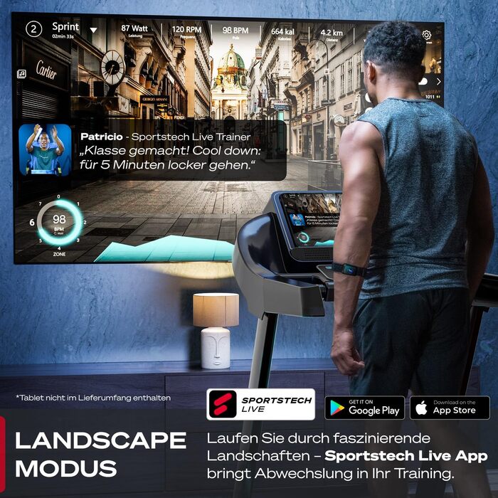 Біговий тренажер Sportstech F37s Pro: складаний, до 20 км/год, 7PS, з нахилом, 150 кг, з'єднання з APP, чорний