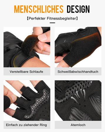 Велосипедні рукавички ATERCEL з відкритими пальцями для чоловіків та жінок - рукавички для MTB, їзди на велосипеді та фітнесу з SBR-подушками, чорний, розмір M