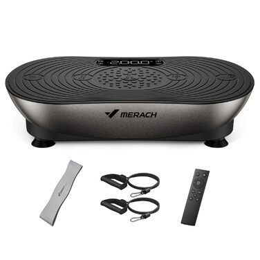 Віброплатформа MERACH для фітнесу та схуднення, 99 рівнів, Bluetooth, LED-дисплей, еластичні стрічки (Срібна)