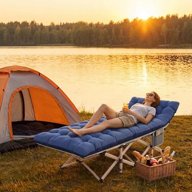 Складане кемпінгове ліжко Feldbett XXL з матрацом (літо/зима), посилене розкладне ліжко для відпочинку та гостей, витримує до 280 кг, сіро-блакитний (набір 2 шт.)