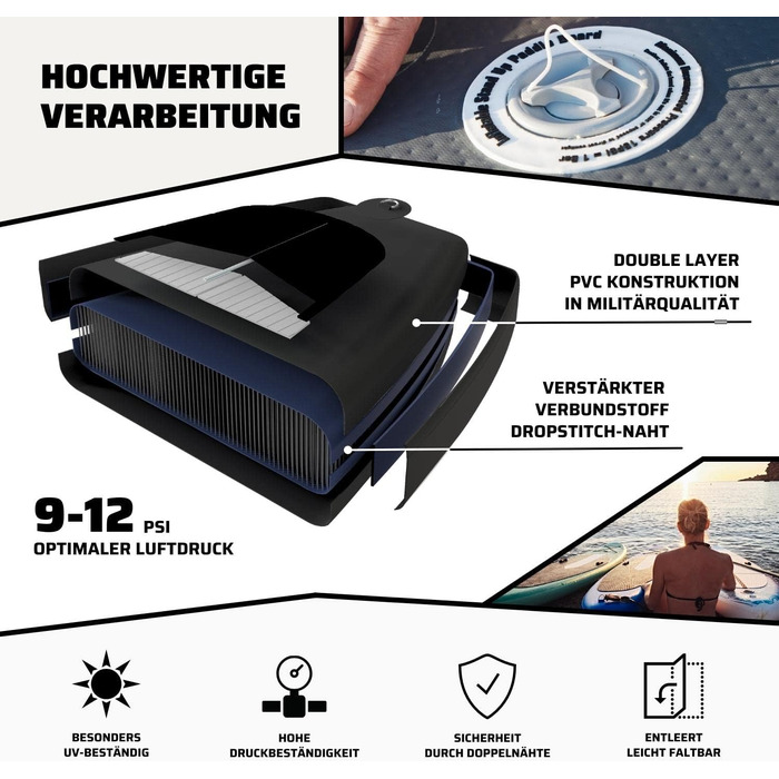 Надувний SUP дошка SUPRFIT для станд-ап паділбордингу, комплект, 330 x 78 x 15 см, до 150 кг, Lailani Black White