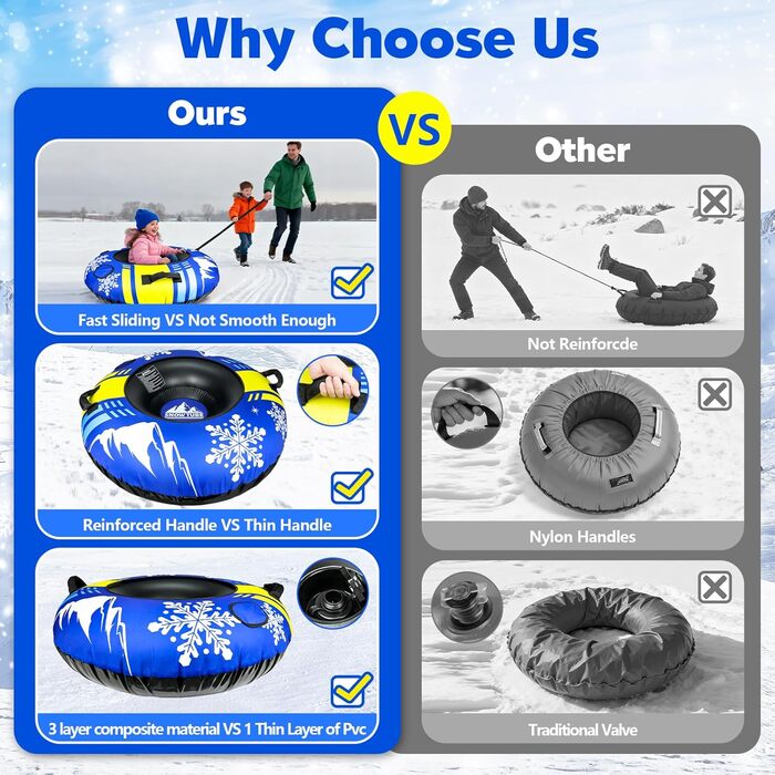 Надувний сніговий санки ZMLM, 120 см, для дорослих та дітей, міцний, з канвасом, зимові розваги для сім'ї