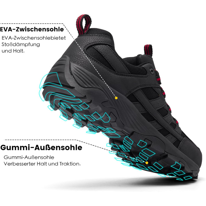 Чоловічі трекінгові черевики SHULOOK, водонепроникні, легкі, з антиковзаючою підошвою, чорно-червоні, 44 EU