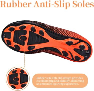 Дитячі футбольні бутси для хлопчиків та дівчаток, футбольні черевики з шипами для твердого поля, дитячі спортивні взуття для тренувань та занять на відкритому повітрі, дихаючі, антиковзкі, унісекс, розмір 28-37, 36 EU, чорний, оранжевий