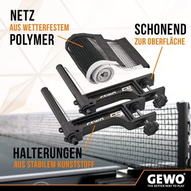Мережа для настільного тенісу GEWO CS Outdoor - вулична, стійка до погодних умов, з кріпленнями та регулюванням висоти, чорна