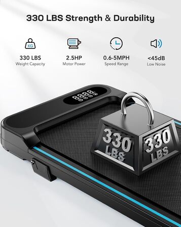 Бігова доріжка HUANUO Walking Pad для дому та офісу з нахилом 5%, вантажопідйомністю 150 кг, 2.5 к.с., з пультом та LED-дисплеєм, чорна
