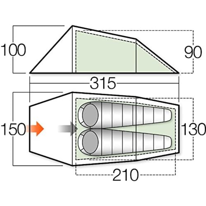 Намет Vango Orion 200 для 2 осіб, водонепроникність 5000 мм, алюмінієві дуги - кемпінг, альпінізм, хайкінг