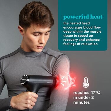HoMedics масажний пістолет для тіла, бездротовий, з підігрівом, 5 насадок, для шиї, плечей, спини, чорний, перезаряджуваний