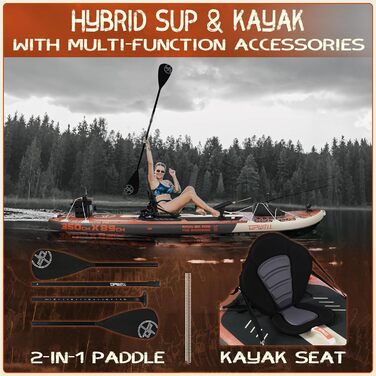 Надувний SUP Борд UPWELL Jurassic Plus: Комплект для веслування на SUP з сидінням та тримачем для камери, 204 кг, для 2 осіб