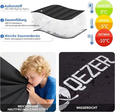 Спальний мішок QEZER зимовий, пуховий, для дорослих та дітей, 0°C -23°C, Outdoor, Camping, чорний