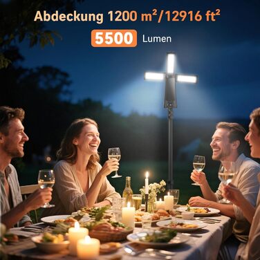 Портативна LED кемпінгова лампа на акумуляторі 15000mAh з телескопічним штативом, 5500LM, IP65, вологостійка, для кемпінгу, подорожей, будівництва та надзвичайних ситуацій (чорна)