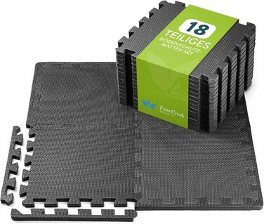 Захисний килимок ZenOne Sports 30x30x1 см, 18 шт — модульний гумовий килимок для підлоги, тренажерного залу, фітнесу, домашнього спортзалу, чорний