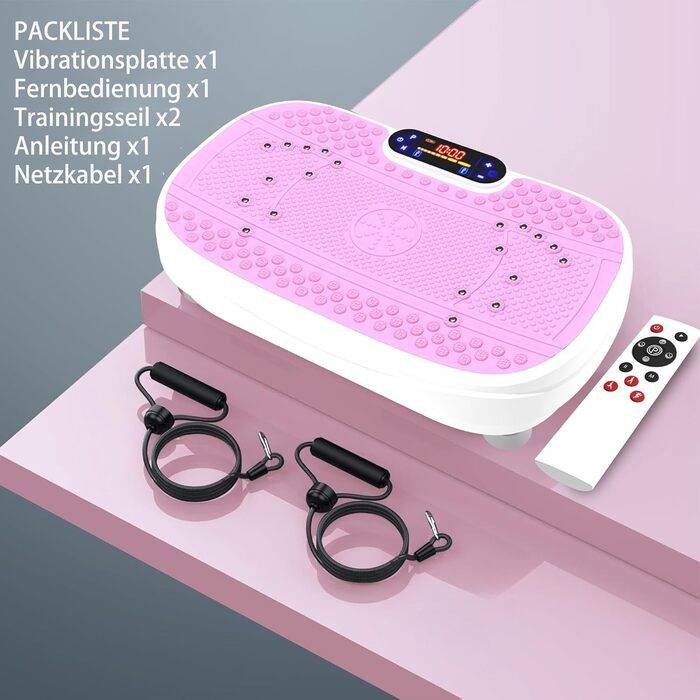 Вібраційна платформа для дому - ротаційна платформа з 120 рівнями та 5 режимами, з еластичними стрічками та пультом дистанційного керування, для спалювання жиру, нарощування м'язів та формування фігури, ідеальна для дому, домашнього спортзалу (Рожева)