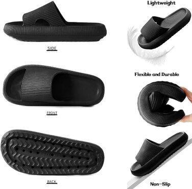 Шльпанці Cozislides Original: м'які, неслизькі, для дому та пляжу. Чоловічі та жіночі, чорні, 40/41 EU