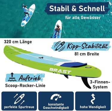 SUP дошка BRAST Turtle надувна з аксесуарами 320x81x15 см, зелена - 5 років гарантії