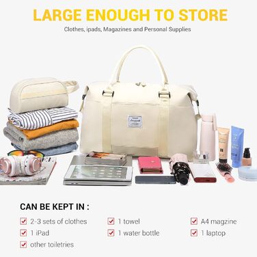 Спортивна сумка LOVEVOOK для жінок: водонепроникна дорожня сумка-мішок, 35L, бежева