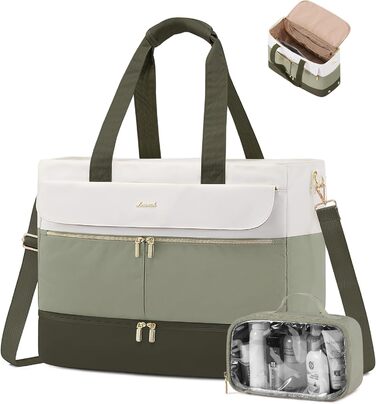 Спортивна сумка LOVEVOOK Weekender 45L з відділенням для взуття та мокрих речей, для подорожей, спортзалу, пологового будинку, ручної поклажі (зелено-бежева)