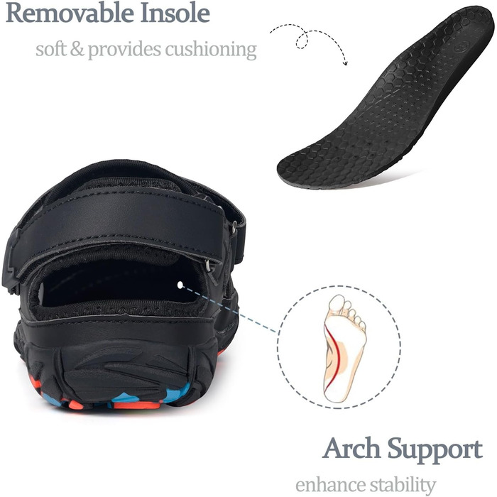 Чоловічі сандалі для плавання Hsyooes спортивні аквашузи пляжні шльопанці для хайкінгу швидковисихаючі чорні 43 EU