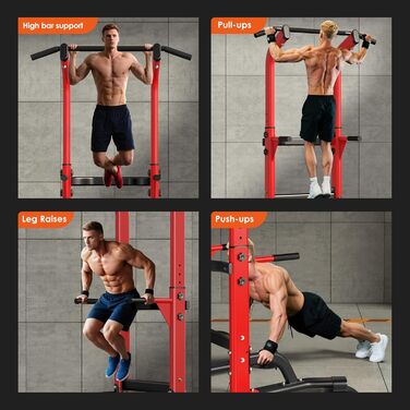 Силовий комплекс SogesPower Power Tower: турнік та бруси для дому та спортзалу, регульована висота, обладнання для силових тренувань, червоний