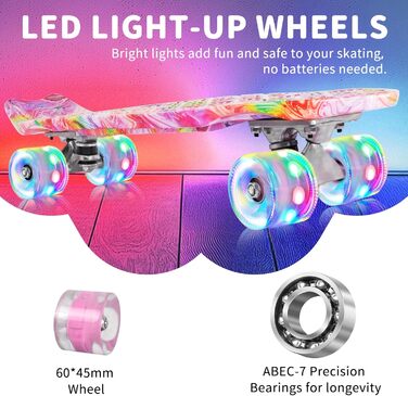 Скейтборд BELEEV 22 дюйми Mini Cruiser з LED-колесами та T-інструментом для початківців (графіті)