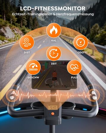 Велотренажер Hometrainer: тихий, ергономічний, з пульсометром та підтримкою для пляшки та гантелей, 160 кг, помаранчевий