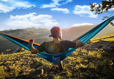 Гамак Anortrek Outdoor для відпочинку на природі, 280x140 см, місткість до 249 кг, ультралегкий, з ременями для дерев, дихаючий нейлон, для кемпінгу, подорожей, туризму, саду, армійний зелений/жовтий