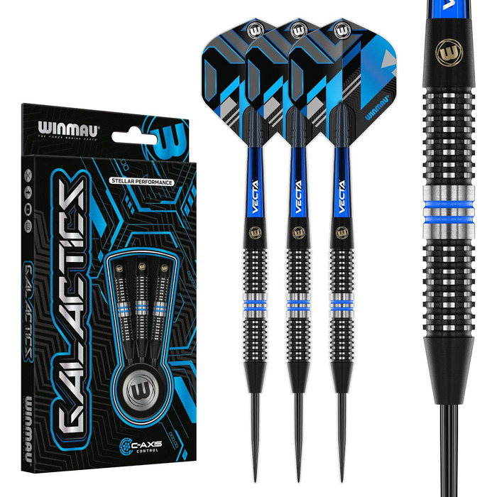Дартс набір WINMAU Galactics 90% вольфрам, професійний, з наконечниками 18г (м'які), 24г, 26г (сталь), з оперенням та стрижнями