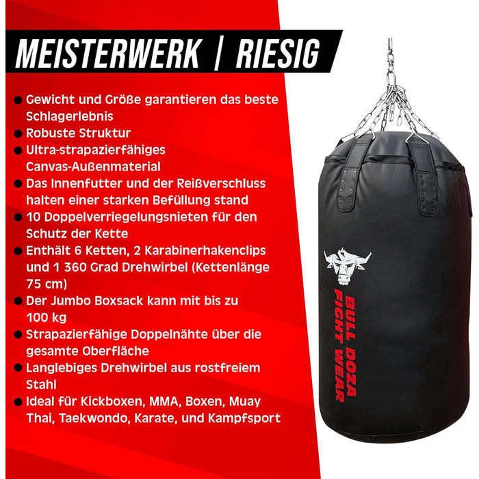 Професійний боксерський мішок XXL JUMBO 3.5FT для MMA, кікбоксингу, Муай Тай, самонаповнюваний, з підвісом, важкий, для єдиноборств