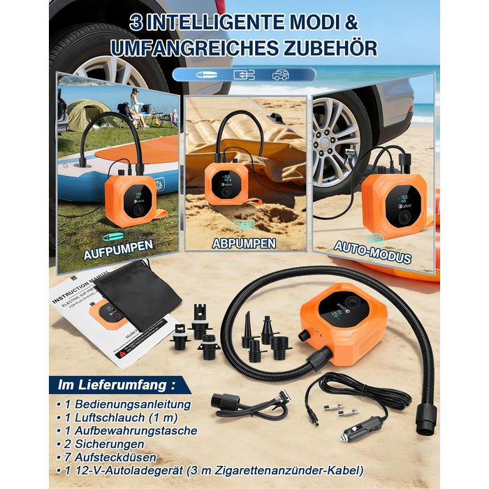 Електричний насос для SUP Lytool 50 PSI з автовимкненням для дощок, човнів, каяків, шин авто та велосипедів (12V)