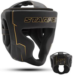 Захист голови для боксу Starpro - преміум-захист для спарингу з повним обличчям, легкий дизайн та оптимальна посадка для максимальної безпеки, чорний/золотий, розмір M