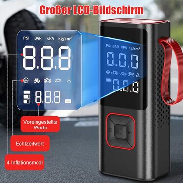 Портативний акумуляторний електричний насос 7500 мА·год з LCD-дисплеєм та ліхтарем для авто, мотоцикла, велосипедів, м'ячів і плавзасобів