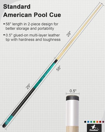 Набір київ для більяру CUEBAR (6 шт.) з 3D-рукояткою, 147,3 см. Підходить для чоловіків та жінок. Різні кольори (фіолетовий, червоний, зелений, блакитно-зелений, синій, чорний).