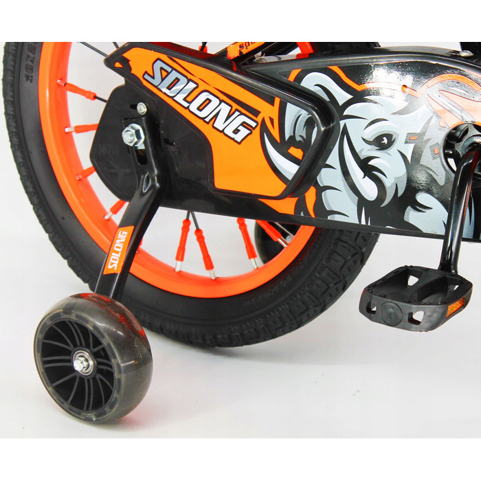 Дитячий велосипед 16 дюймів з кошиком та додатковими колесами, помаранчевий