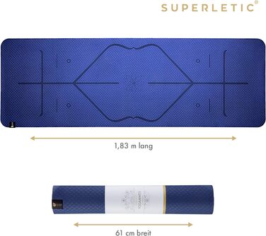 SUPERLETIC Фітнес-мат для йоги та гімнастики, 0,8/1/1,5 см, нековзкий, з ременем, гіпоалергенний, для спорту, пілатесу, чорний або зелений