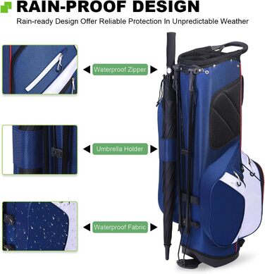 Гольф-сумка MAZEL з 6-ма перегородками, 7 водонепроникними кишенями, великим об'ємом, водонепроникним матеріалом та посиленим підпоясним ременем, легка, синього кольору