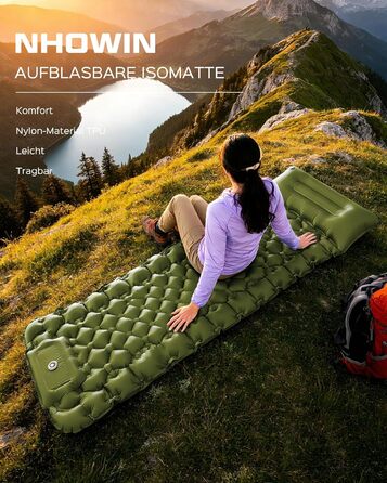 Каремат туристичний надувний Isomatte Camping з вбудованим насосом, зелений - для походу, кемпінгу, відпочинку на природі