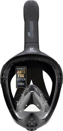 Маска для снорклінгу CRESSI Java Full Face - Повна маска, антизапітніння, силікон, сухий снорк, клапани безпеки (чорний/чорний, S/M)