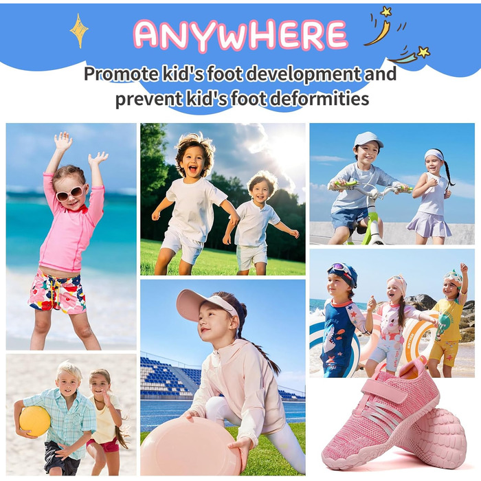 MIFAWA дитячі шкарпетки-кросівки для хлопчиків та дівчаток з широкою передньою частиною та дизайном Zero-Drop. Аквашузи, плавки, ідеальні для купання, пляжу або басейну. Розміри 26-37 (36 EU, Рожевий)